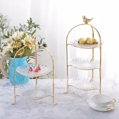 BJ05 home Nordic simple golden glass cake dessert fruit tray wedding props dessert shelf