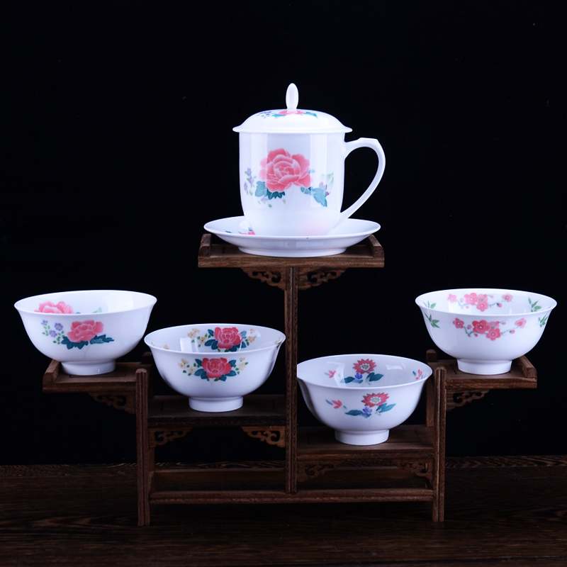 Under the liling glaze colorful authentic ceramic wool China cups hand four seasons flower practical gift set porcelain bowl