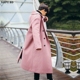 Mùa thu và mùa đông mới áo khoác cashmere màu hồng nam dài qua đầu gối Phiên bản Hàn Quốc của áo khoác len đôi ngực nam áo ấm nam Áo len
