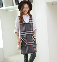 Spring and Autumn Korean style large size mid-length vest loose slim slim woolen plaid solid color woolen jacket for women