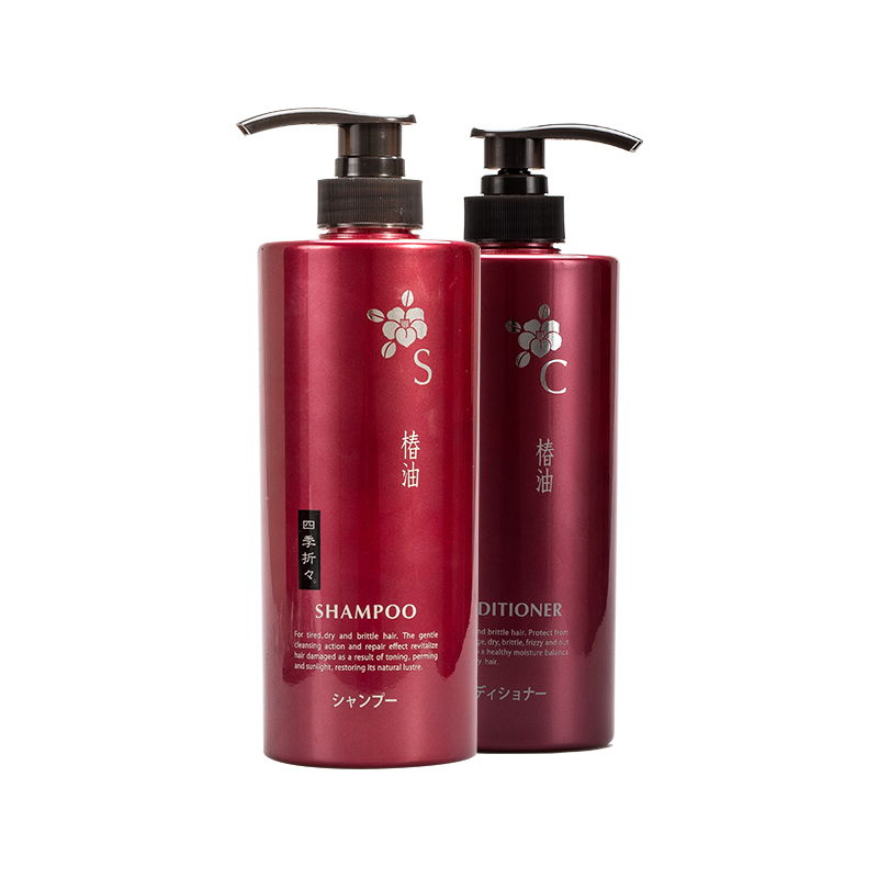 日本熊野油脂 四季瓶装山茶花油无硅洗 发水护发素组合套装600ml