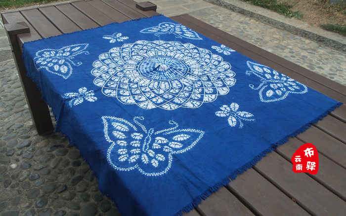 Yunnan Dali Handmade Dyed Bed Linen Table Cloth Hanging Curtain Sand Release-Butterfly Romance 3 (120X120CM)