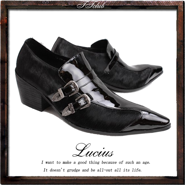 New Japanese and Korean trend British pointed shoes patent leather horsehair stage heightening men's shoes men's shoes