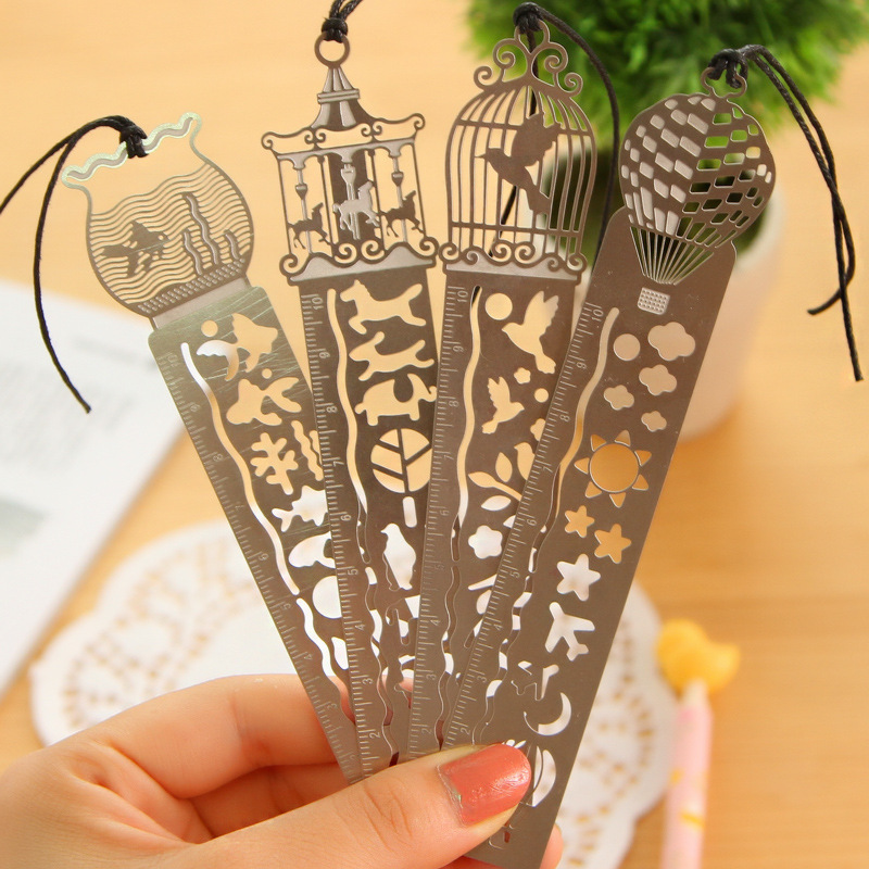 Merit-based hollowed-out ultra-thin delicate mini metal bookmarks with graduated scale Sub-creative minimalist students with cute bookmarks