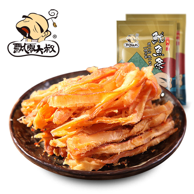 【天猫超市】飘零大叔炭烧鱿鱼条100g鱿鱼丝果木熏烤休闲零食品
