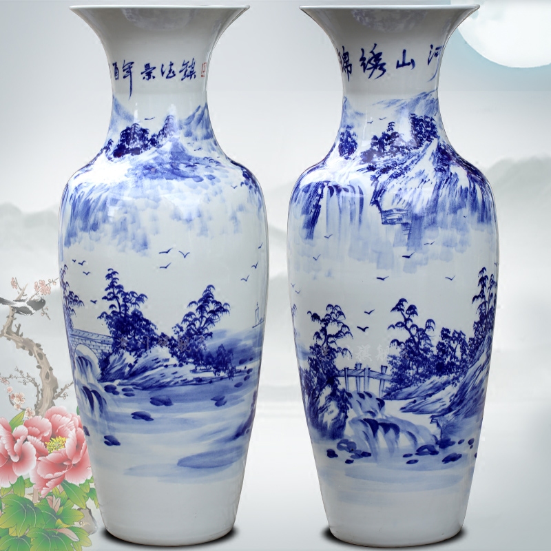 Blue and white porcelain of jingdezhen ceramic hand - made splendid sunvo flower arranging landing big vase 90 cm high home furnishing articles in the living room