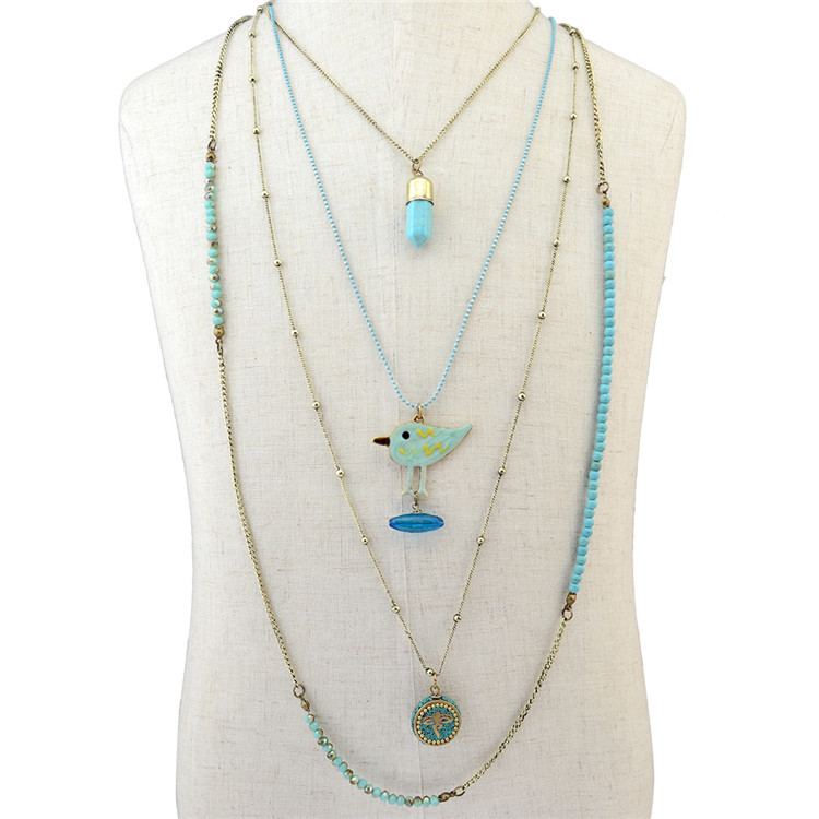 Bohemian retro fashion multiple layers of rice beads Beads Necklace Pine Stones Pendant European and American Scud Accessories Women