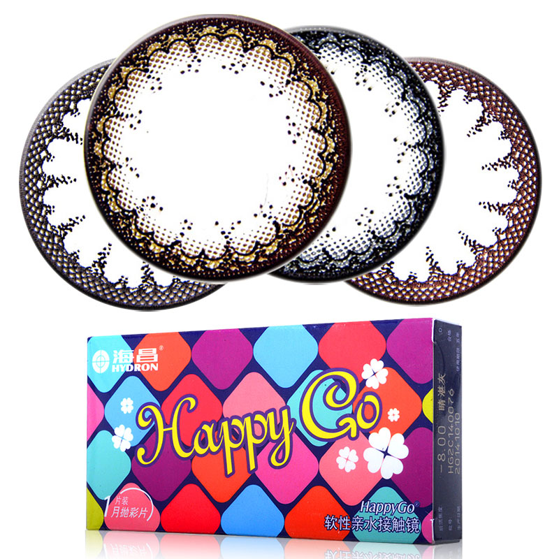 2送护理液+镜盒】海昌美瞳月抛大小直径隐形近视眼镜happy go1片