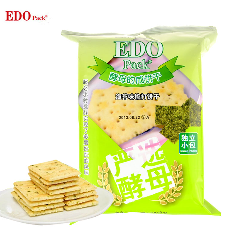 【天猫超市】EDO海苔梳打饼100g克/包天然酵母苏打饼干/休闲零食$