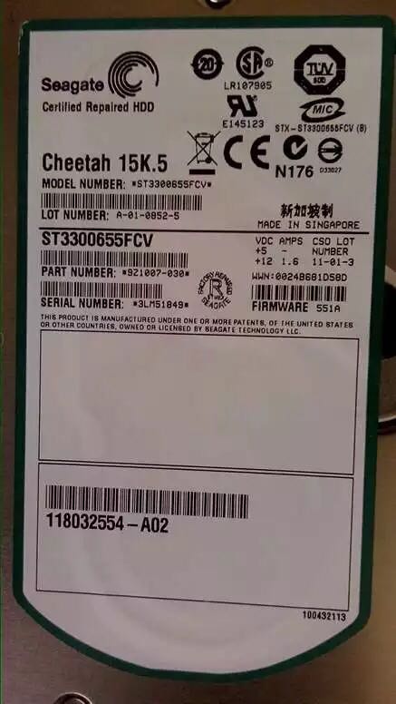 EMC DMX Storage 101-000-051 300G15K 300G15K ST3300655FCV 118032554-A02