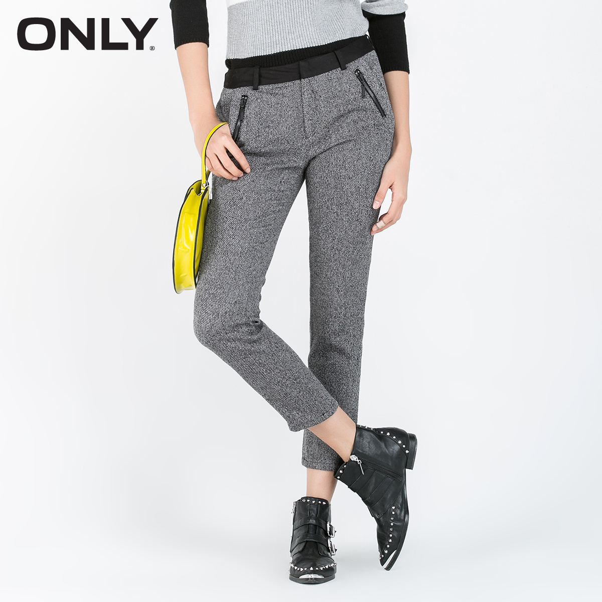 ONLY2016春装新品修身拉链装饰九分休闲裤女L|116150004