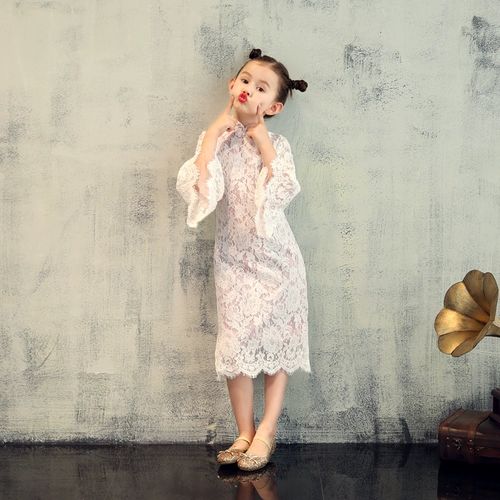 Лонгслив, детское ципао, белое ретро платье, летний костюм, китайский стиль