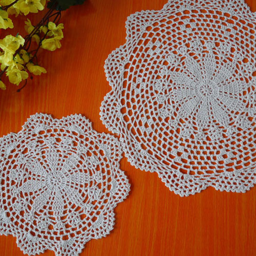 I love my home Pure handmade crochet hook flower cotton Lace hollow round table mat 2545 beige white