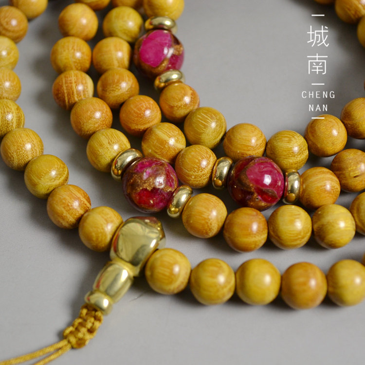 Tibet natural gold wood gold teak sandalwood 108 Zizi Buddha beads multi-layer hand string necklace cloisonne to attract wealth