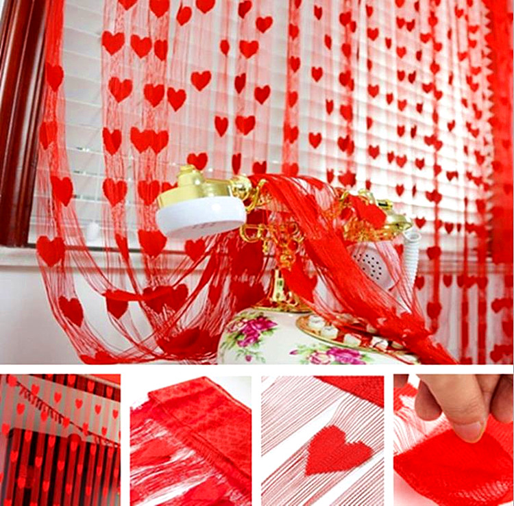 Wedding supplies Wedding curtain Red Wedding room decoration curtain Curtain Korean peach heart shaped love line curtain