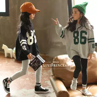 Girls Thick T-shirt 2021 Autumn New Children's Loose Medium and Long Edition Letters Casual Coat Cotton Top Parent