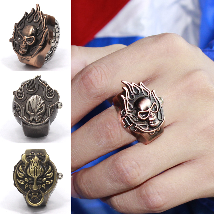 Retro Cool Alternative Anime Bleach Ring Watch Creative Flip Cover Finger Watch Student Game Watch Special Offer