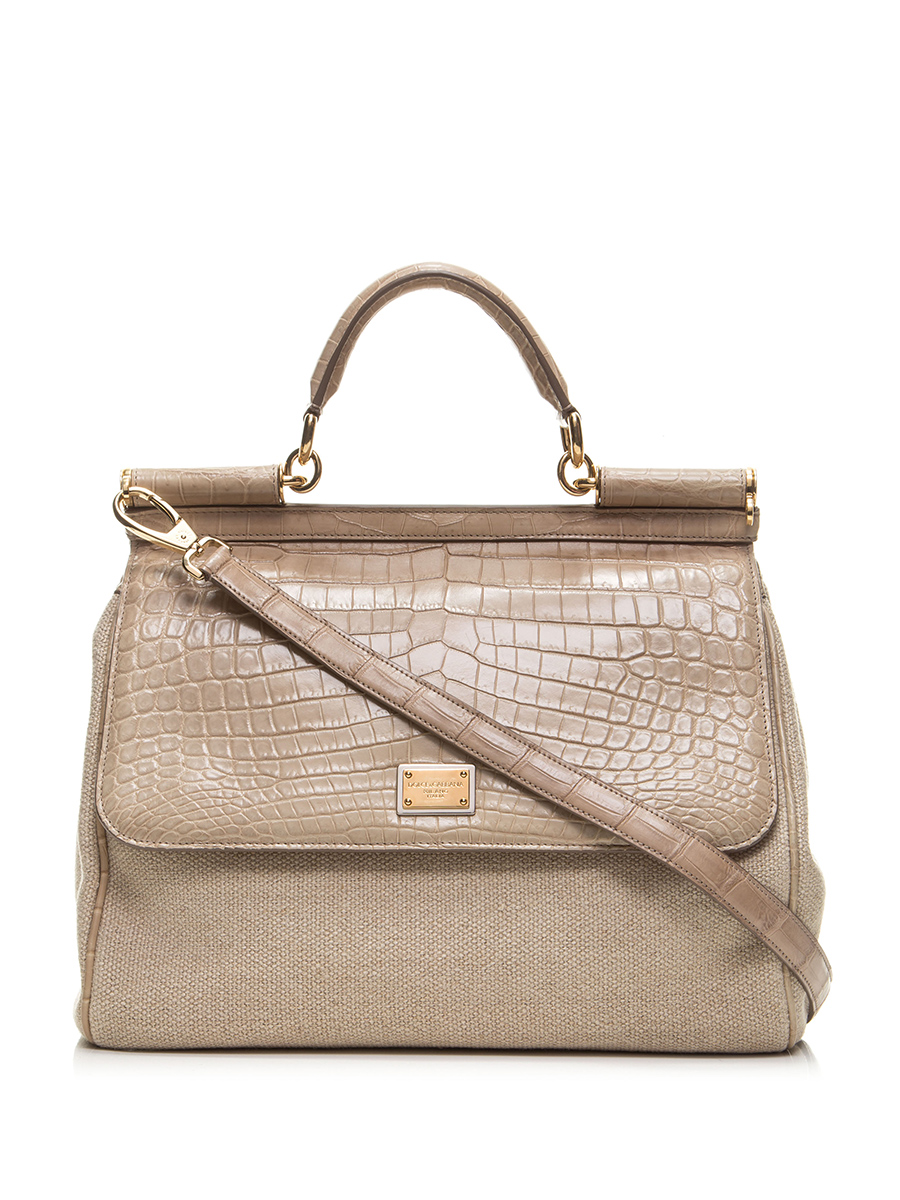 Dolce&Gabbana 驼色鳄鱼皮拼接翻盖手提肩包