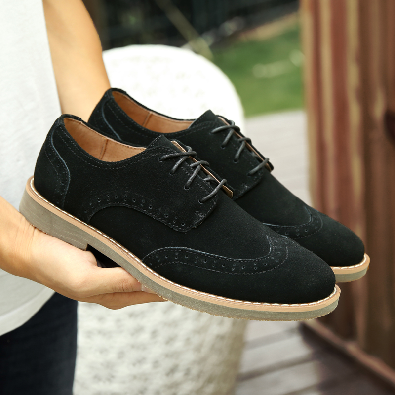 DOGEXI leather brogue carved men's shoes casual shoes men's leather shoes suede leather baroque British fashion shoes