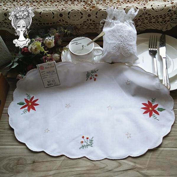 On December New * foreign trade export original single white pure cotton dining cushion disc mat vase cushion gold thread edge color embroidery