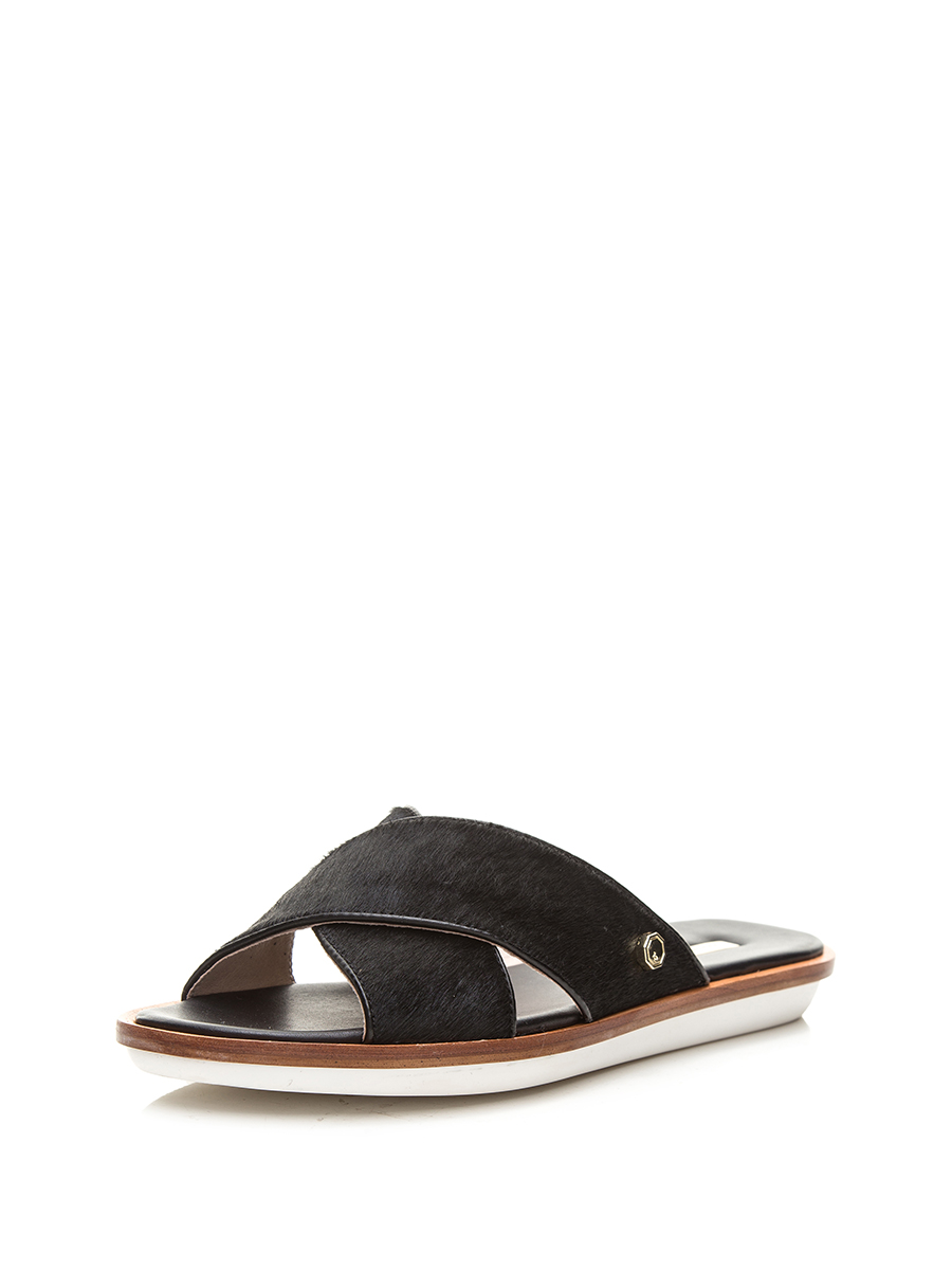 VINCE CAMUTO 黑色交叉搭带马毛凉拖
