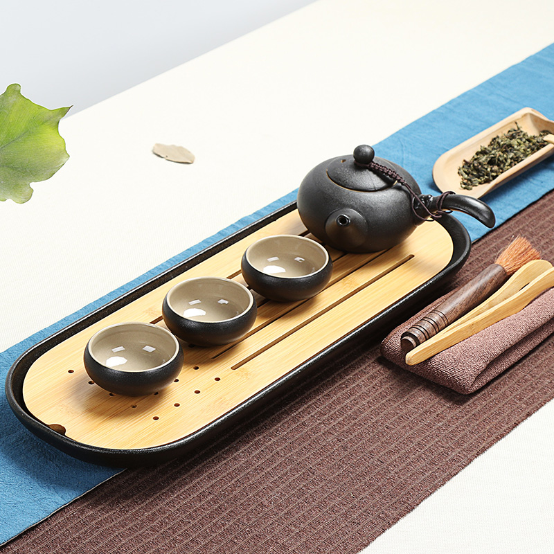 Xin arts margin contracted household travel portable kung fu tea set ceramic tea set dry terms plate set bamboo tea tray tea set