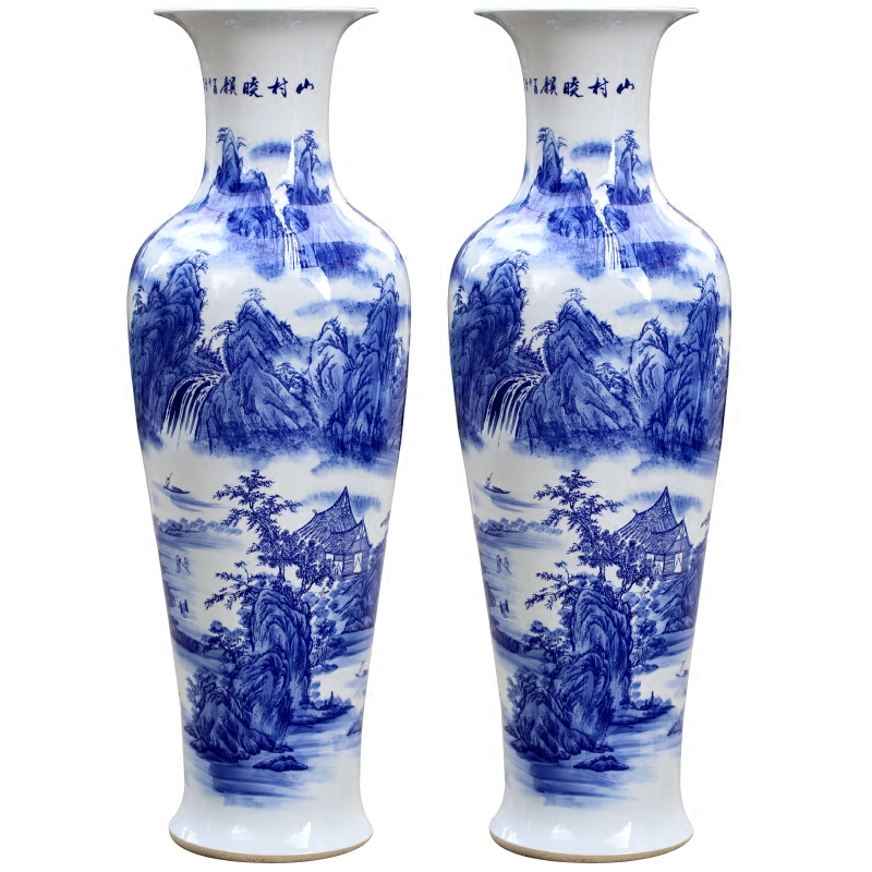 Jingdezhen ceramics home sitting room of large blue and white porcelain vase landscape painting village dawn rhyme furnishing articles ornament