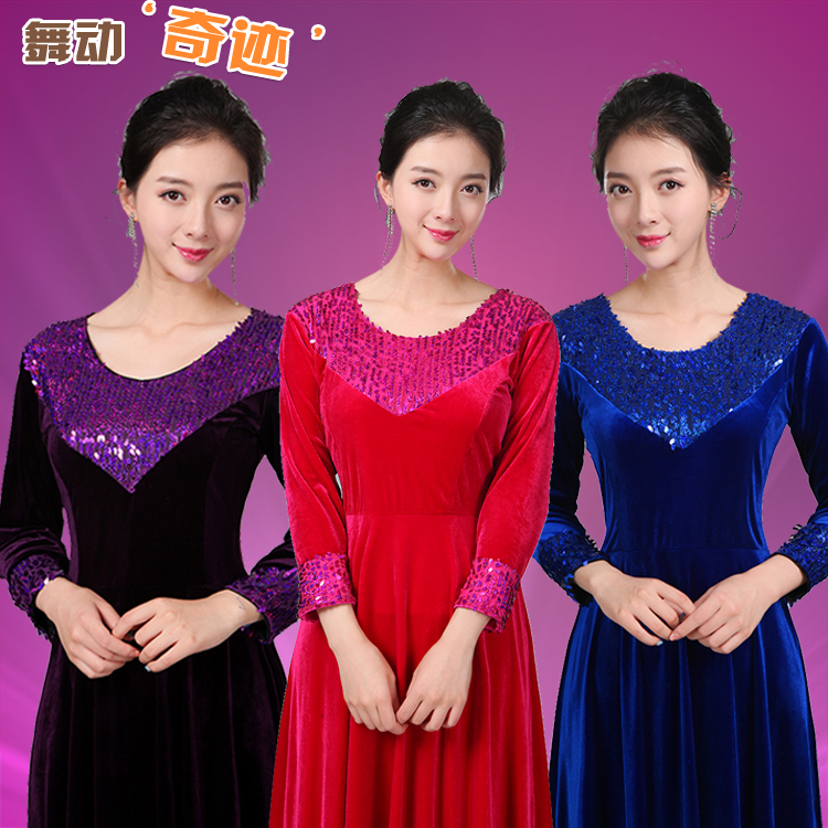 2018 gold velvet new conductor suit chorus dress ladies chorus performance dress long skirt chorus dress dress