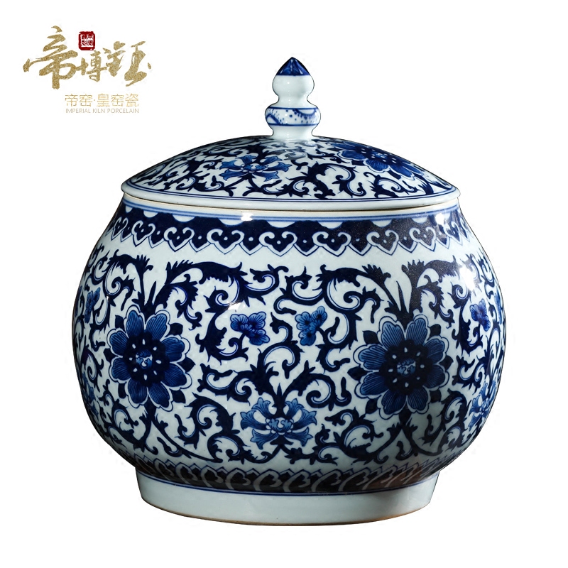Blue and white porcelain of jingdezhen ceramics hand - made bound branch lines cover pot archaize general furnishing articles storage tank decoration decoration
