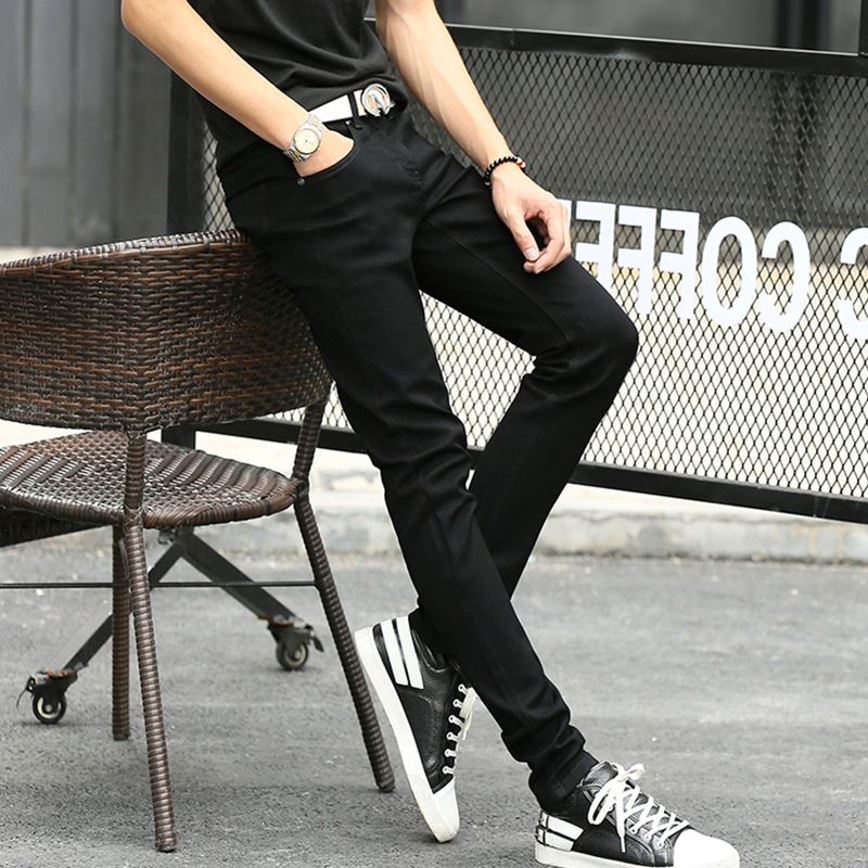 Autumn Winter Black Cowboy Smoke Pipe Pants Men's Thick style Stretch Korean Version Trend Teen Boys Casual Gush