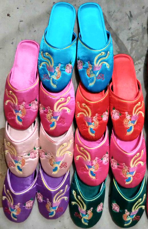 Yangzhou Embroidered Slippers, Satin Embroidered Slippers, Phoenix Pattern, Great Gift for Weddings