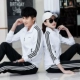 Bộ đồ thể thao cho nam và nữ Những người yêu thích mùa xuân và mùa thu mặc trang phục thể thao chạy bộ thể thao dài tay áo len tập thể dục hai mảnh - Thể thao sau