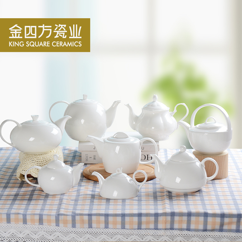 Gold square pure white ipads porcelain kung fu tea pot tangshan ceramic teapot household utensils creative hand coffee pot