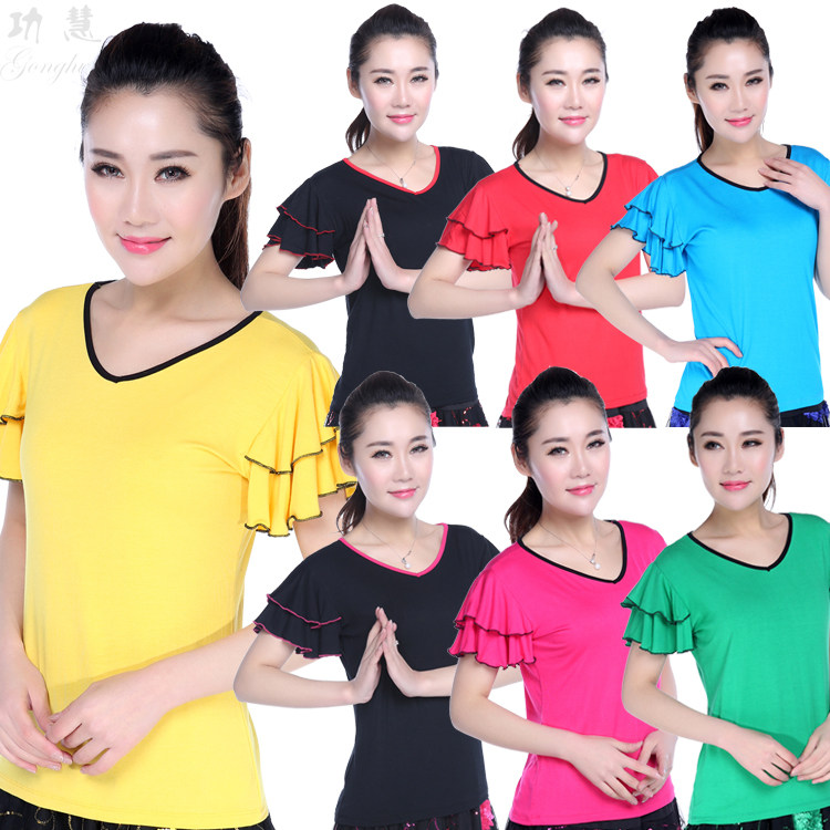 Square dance clothing new dance clothing short-sleeved top Latin dance clothing practice clothing fitness clothing female specials