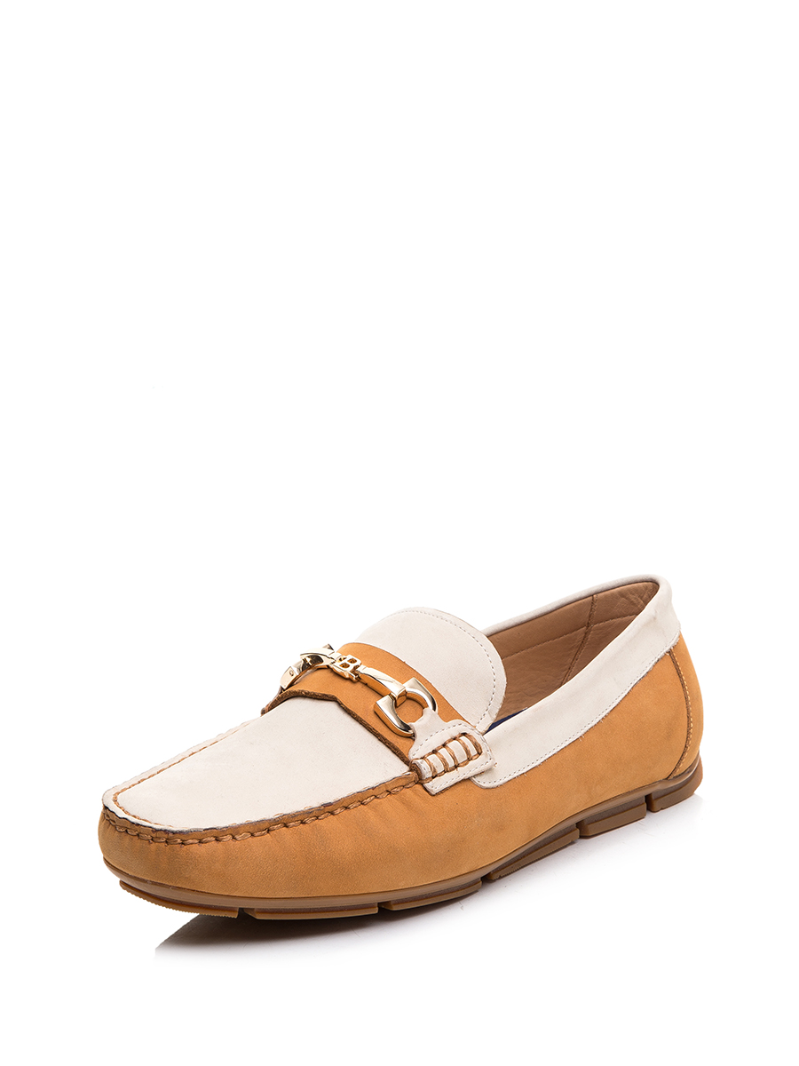 TRANOI 棕色拼米色金属襻带饰乐福鞋