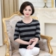 Mama Summer Tops Phụ nữ trung niên ngắn tay áo sọc đan áo thun trung niên lỏng lẻo cao tay áo thun