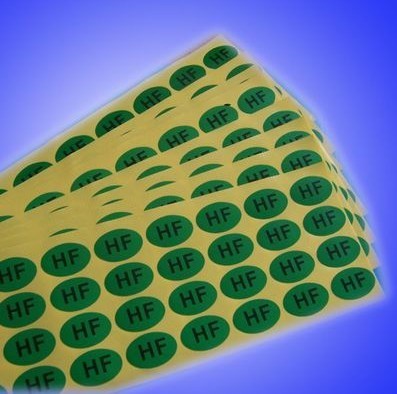 Spot FH halogen - free adhesive label paper green elliptical HF sticker can be designed to customize color printing trademark