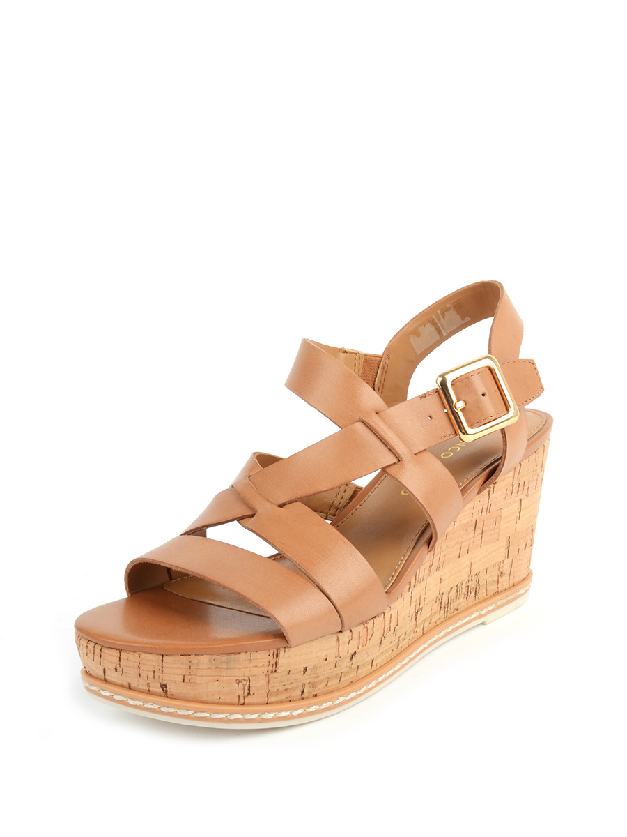 FRANCO SARTO 棕色交叉搭带厚底坡跟凉鞋