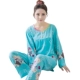 Bộ đồ ngủ nữ bằng lụa cotton dài tay mùa xuân và mùa thu phù hợp với mùa hè bộ đồ mặc nhà mùa hè cotton Giống cái