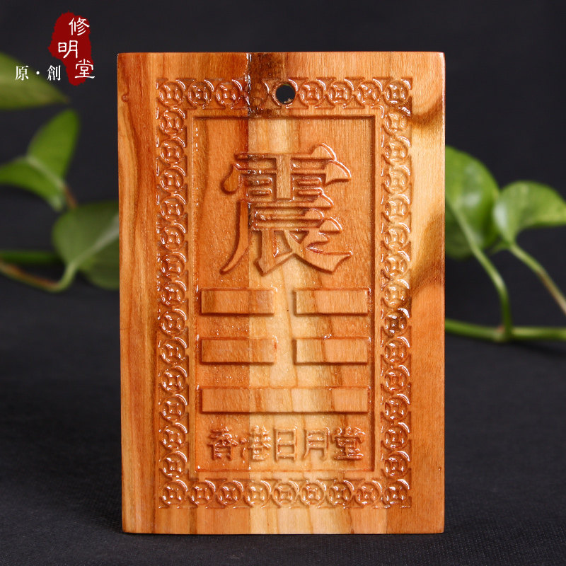 修明堂 开光补角旺运必备利器桃木八卦 补缺东方角之易经震卦挂件