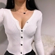 ZZ xương ZZ mùa thu và mùa đông cơ sở ngực sâu V một hàng khóa thắt lưng eo mỏng áo len đan áo khoác ngắn áo len Cardigan