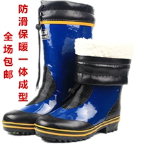 Winter high tube warm rain shoes mens velvet large size rubber rain boots non-slip rubber shoes Labor protection rubber boots thickened waterproof shoes