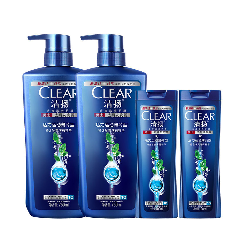 【天猫超市】清扬/Clear活力运动薄荷洗发水750ml*2+清扬100ml*2