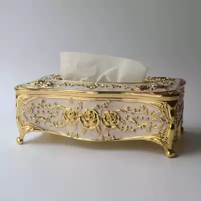 All-metal European-style carved tissue box Gold white tissue tube napkin box Home living room hotel jewelry