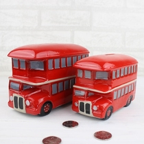 Ceramic bus piggy bank Car piggy bank British double-decker bus car childrens birthday gift Creative gift