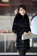 Mới AIVEI Winter Women Shashing Rabbit Fur Quần áo Plush Lady Áo khoác lông dài giả da