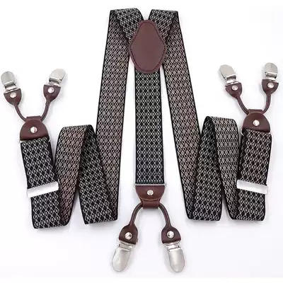 Shang Shuai non-slip men's baby bag six clip suspenders Jacquard elastic fat suit pants 3 5cm6 clip elastic shoulder strap