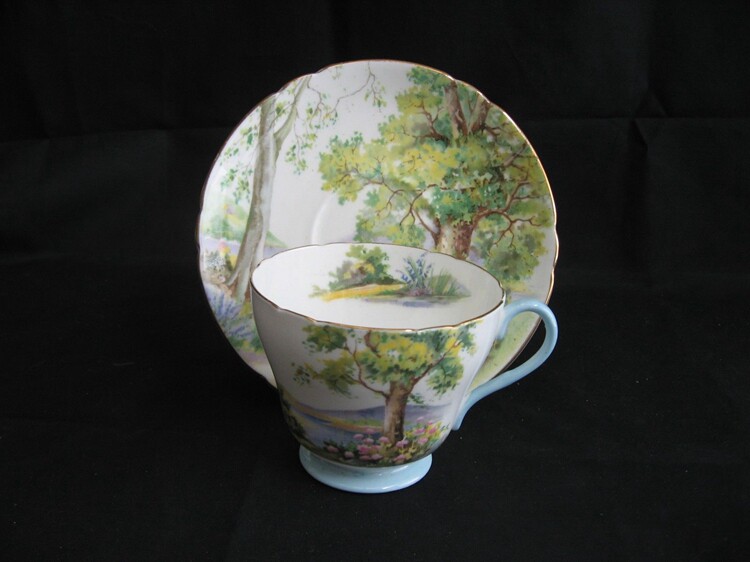 Scheduled UK Shelley bone porcelain Woodland Green Wild Fairy Trace Coffee Cup Two Sets