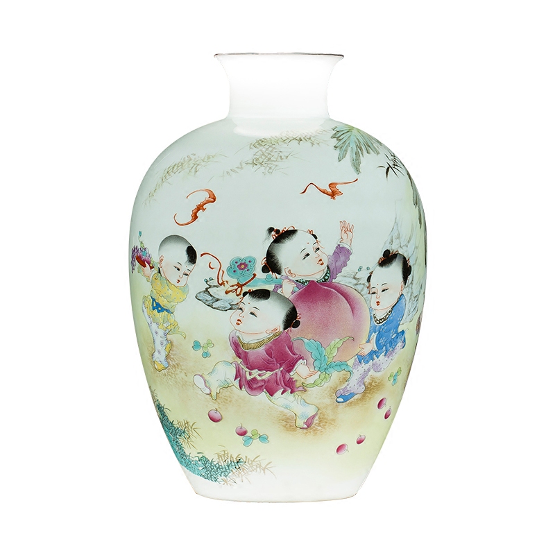 Jingdezhen ceramics lad peach thin foetus vases, flower arranging furnishing articles furnishing articles home sitting room adornment rich ancient frame