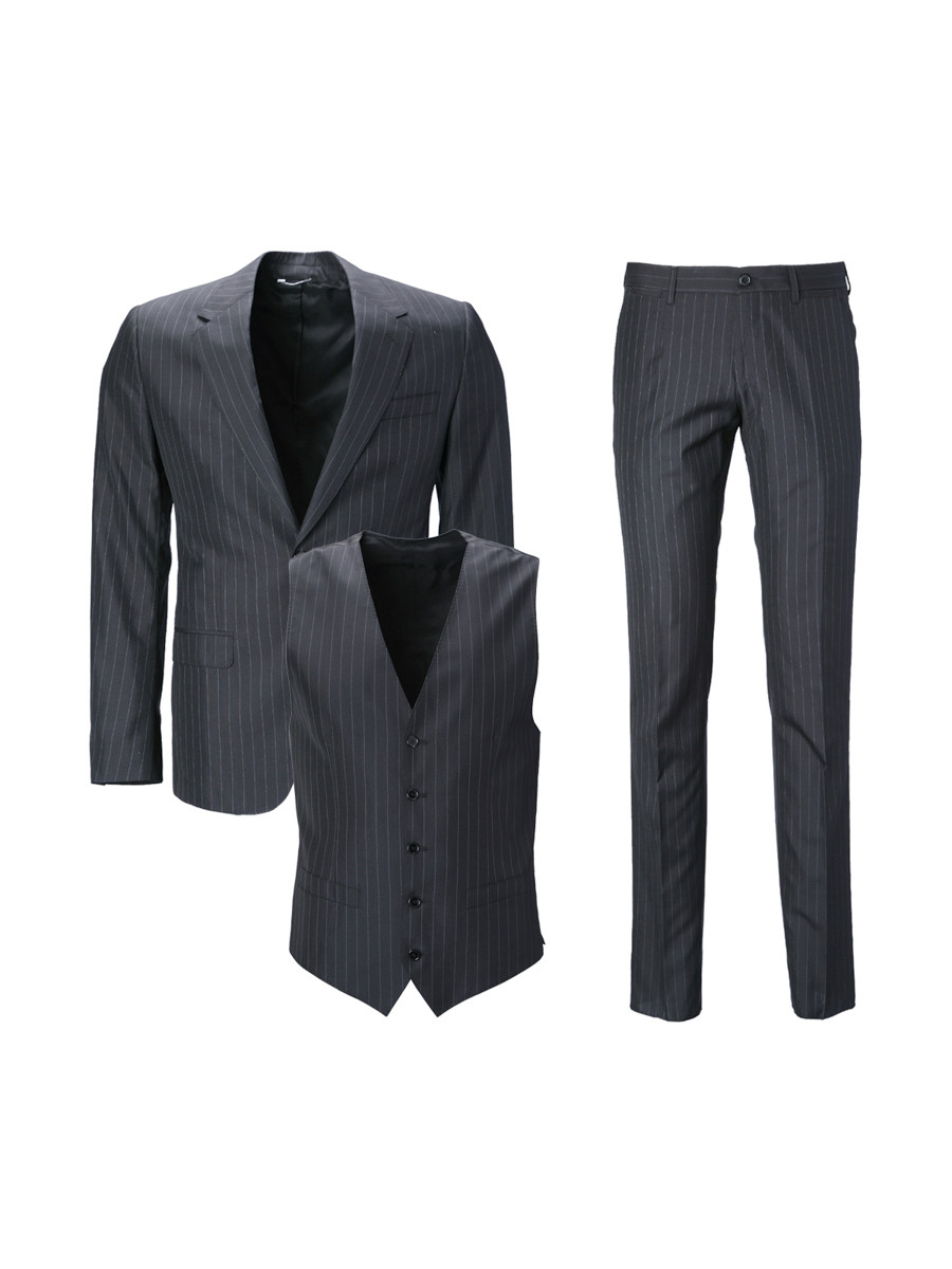 Dolce&Gabbana 藏青色条纹大平驳领西服套装